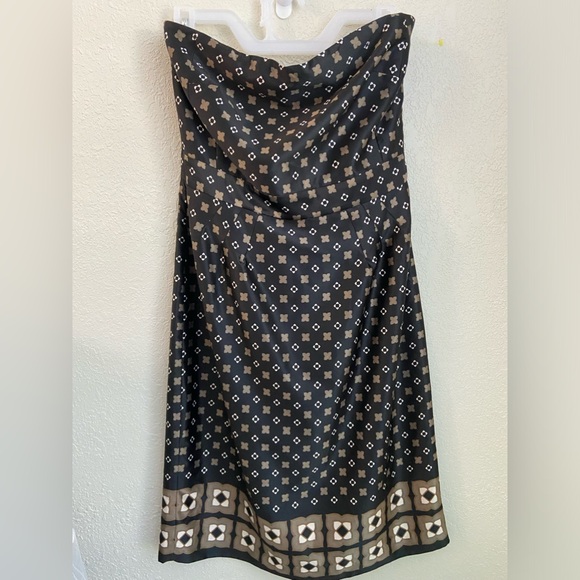 NWOT Banana Republic Black Tan Print Strapless Silk-Like Cocktail Dress Size 10 - Picture 2 of 16